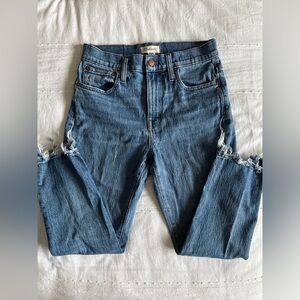 Madewell Blue Straight Leg Distressed Jeans